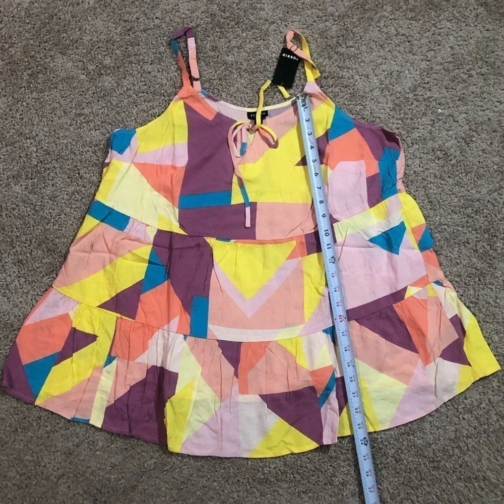 Torrid Challis Tiered Tie-Front Cami Bright Geometric Print 0X - Picture 12 of 13